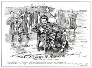 劳埃德·乔治（Lloyd George）作为“卡努特国王”（King Canute），在1909年被金融当局批评后，决定修改其预算案提案 作者 爱德华·林利·桑伯恩
